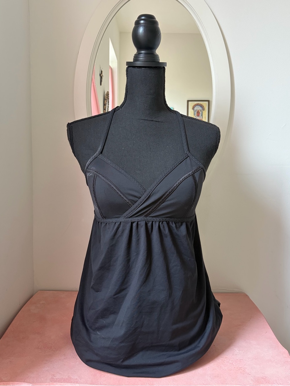 Black Sleeveless V-Neck Tankini Top